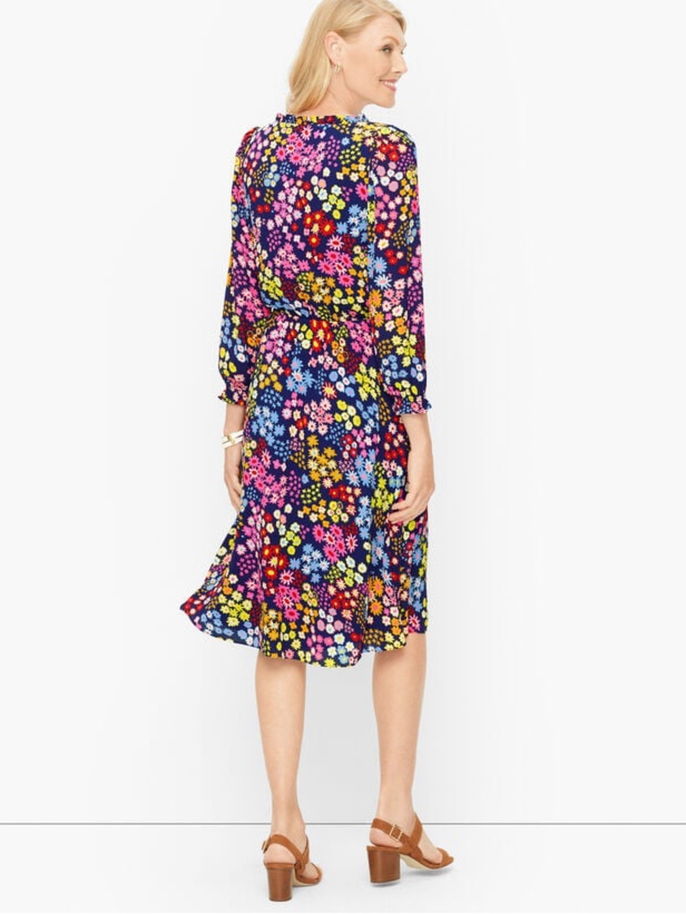 Talbots 2X Plus Multicolor Navy Blue Fit & Flare Starburst Floral Midi Dress - Picture 2 of 16